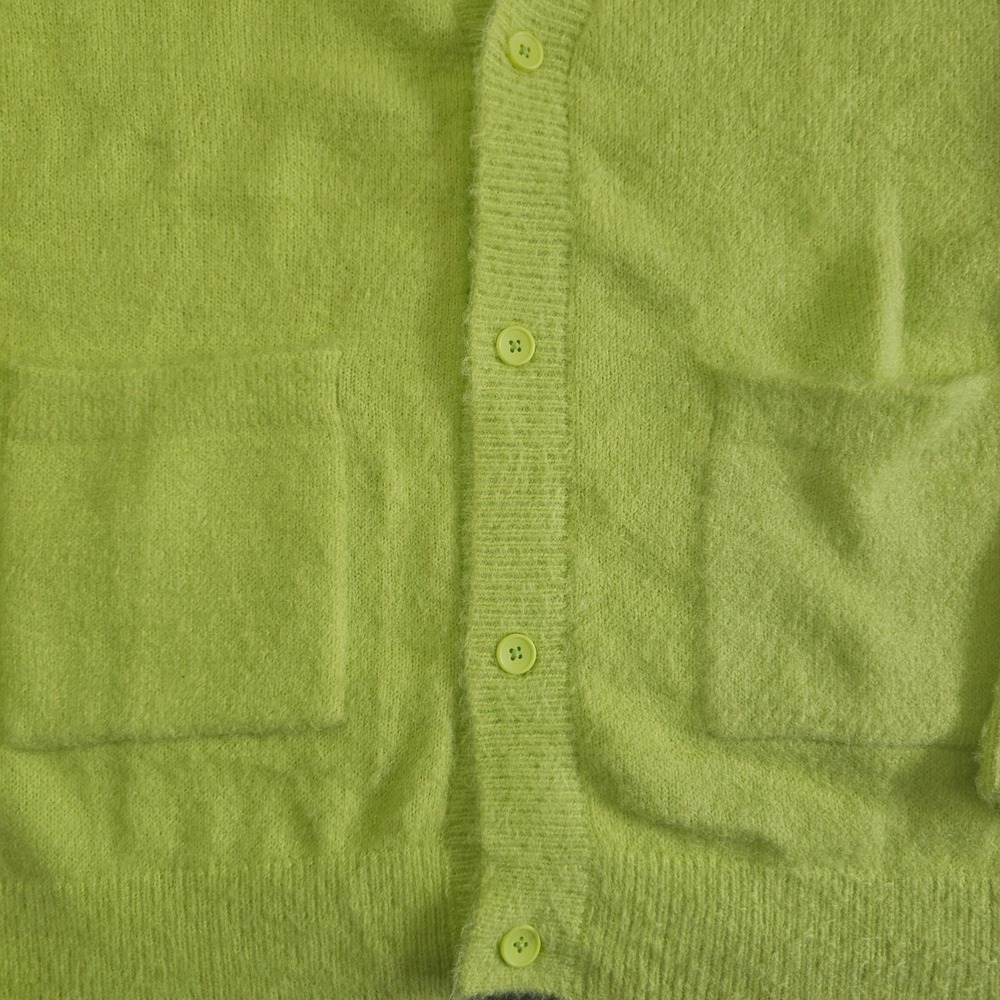 Original Use Mens Oversized Cardigan Lime Green Fuzzy Knit Button Front medium - Picture 3 of 7